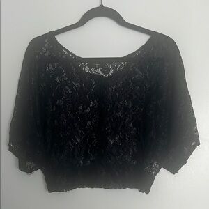 Aqua Black Flutter Sleeve Crop Blouse